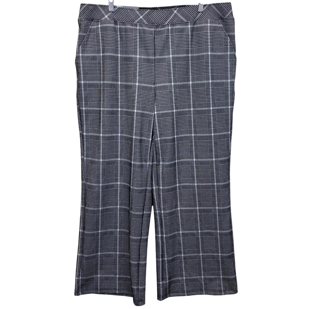 Serra Womens XL 16-18 Black White Glen Plaid Wide Leg Ponte Knit Dress Pants NWT